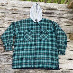 Vtg. Ozark Trail Green Plaid Quilted Hooded Shacket Jacket Size XL Men’s